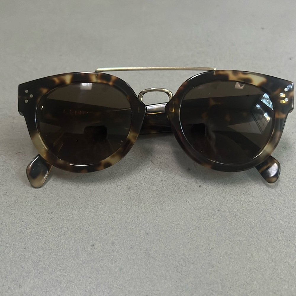 Celine Tortoise Shell Acetate & Gold Wire Bridge Sunglasses